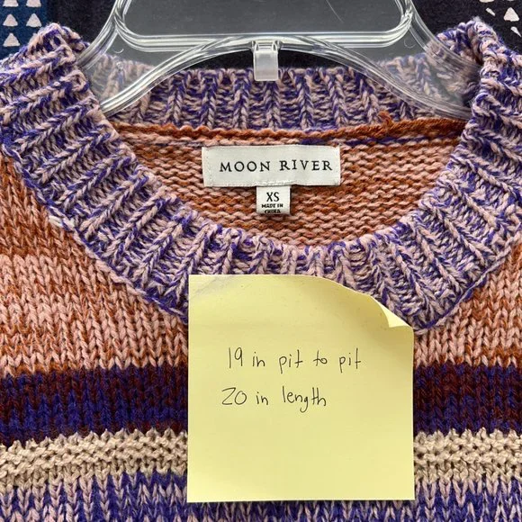 MOON RIVER Marled Striped Crewneck Sweater - Picture 4 of 4